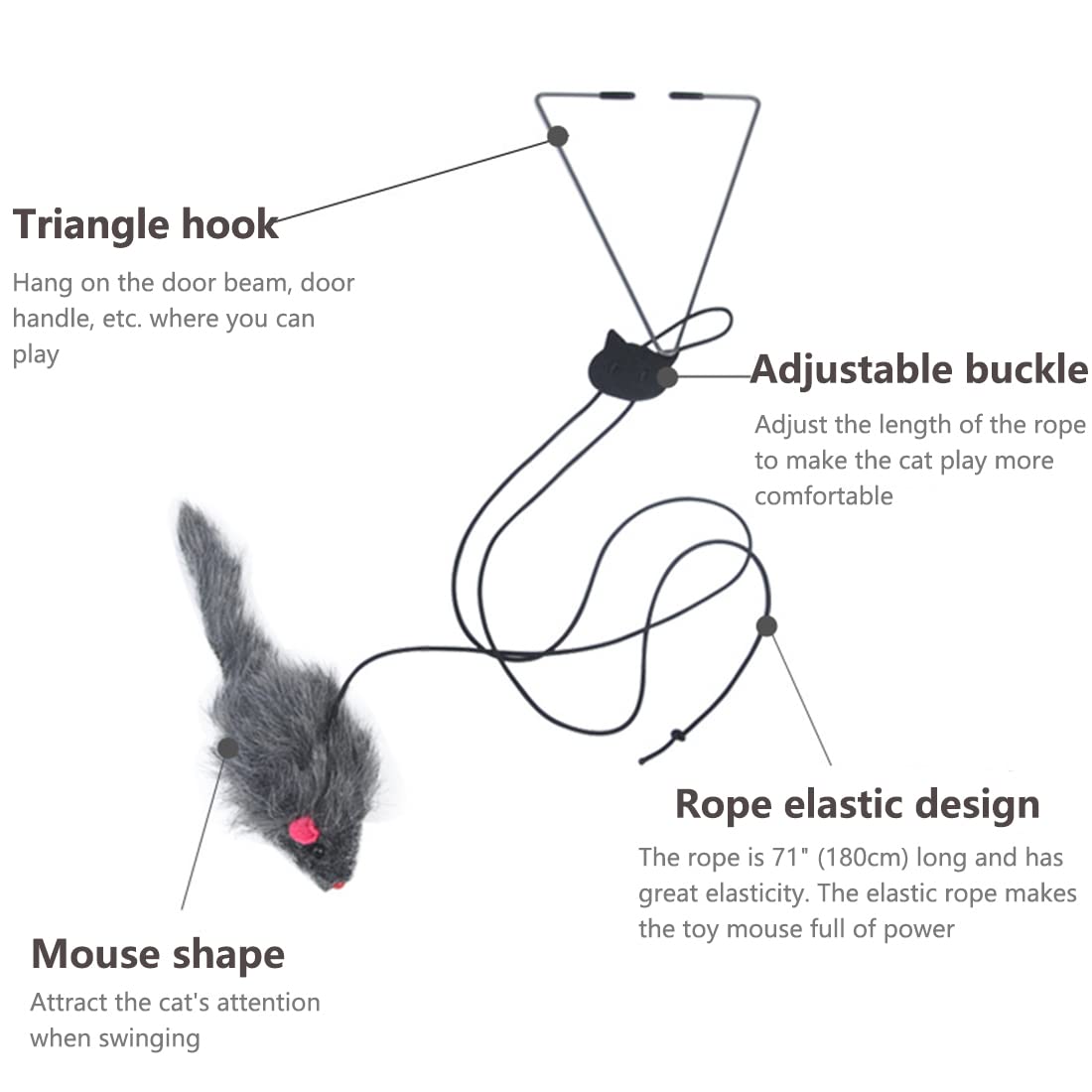 Qpets Cat Teaser Toys for Indoor Cats with Hanging Elastic Rope and Plushed Mice 3PCS