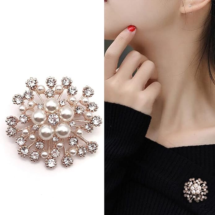 Zibuyu Brooch for Women featuring 2.36 in Rhinestone Pearl Snowflake Design | Elegant Gift