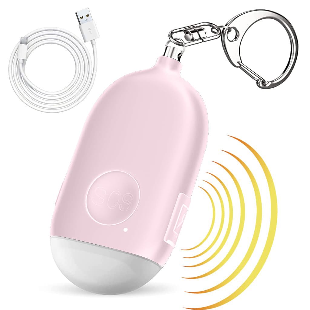 Supvox® Self Defence Gadgets Rechargeable Alarm Keychain, 130 dB Loud Emergency Personal Siren Ring with LED Light, SOS Safety Alert Device Key Chain for Women, Kids, Elderly, and Joggers (Pink)