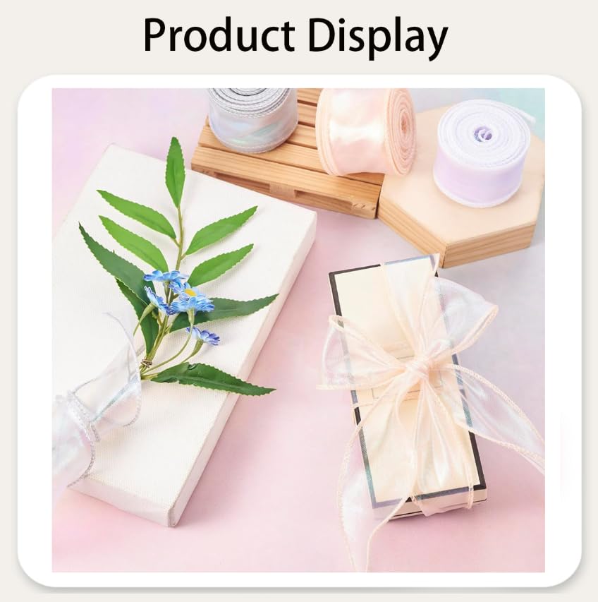 ZIBUYU Organza Ribbon for Gift Wrapping with Iridescent Sheer Finish 3 Rolls 30 Yards | Multicolor Craft Decoration