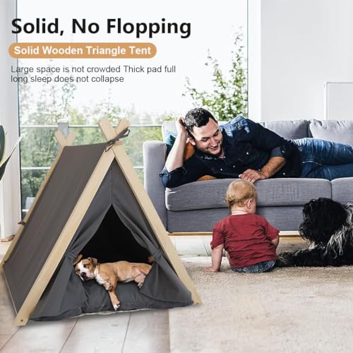 Qpets® Warm Cat House Cat Bed, Closed Pet Cat Dog Bed House Delivery Room, Luxury Cotton Pet Teepee Tent with Thick Cushion & Pine Wood Poles Indoor/Outdoor Pet Box