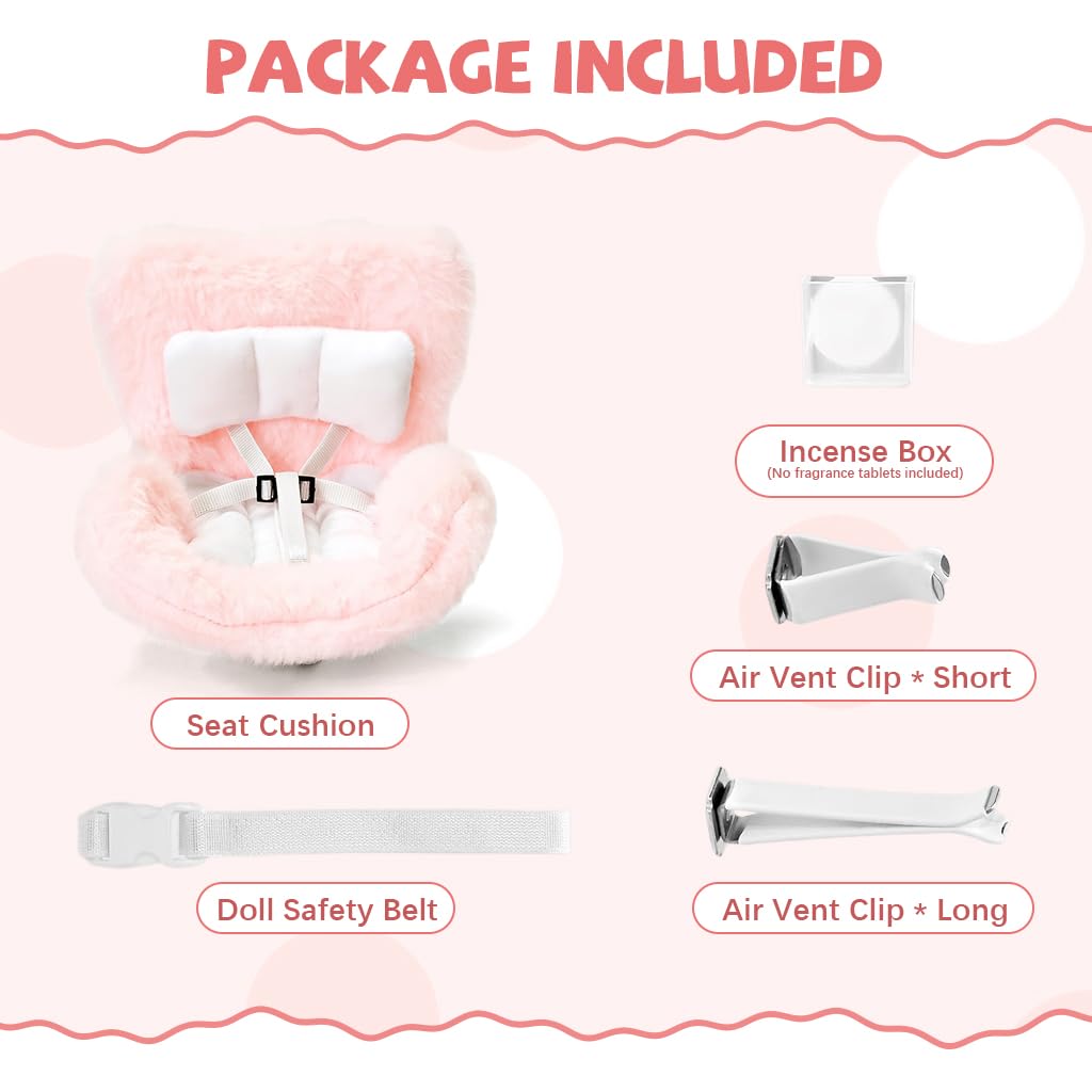 PATPAT Doll Car Seat for 4 inch Dolls with Air Vent Clip and Safety Belt | Pink Plush Stand