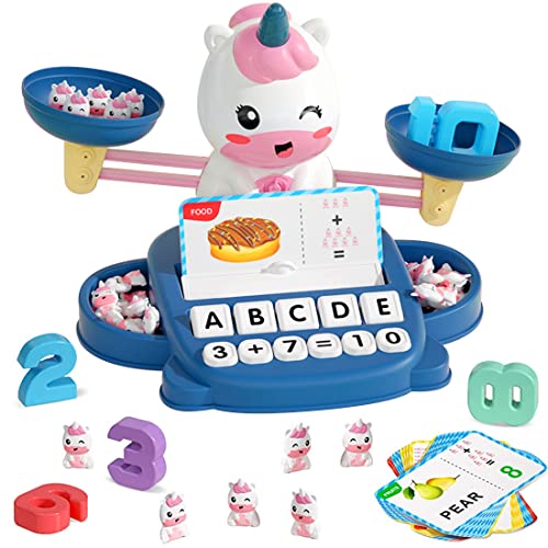 PATPAT® Unicorn Balance Toy,Spelling Games for Kids,Brain Games for Kids with Flash Cards,2 in 1 Upgarde Matching Letter and Balancing Toys Montessori Educational Toys for Boys and Girls 3-8