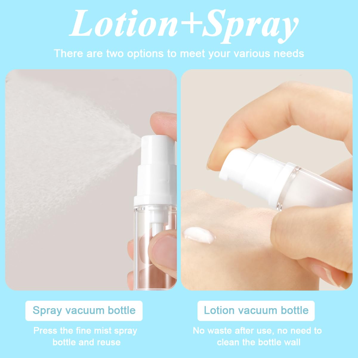 MAYCREATE Travel Bottles for Toiletries with Leak Proof Airless Pump | 4Pcs 10ml Refillable Set
