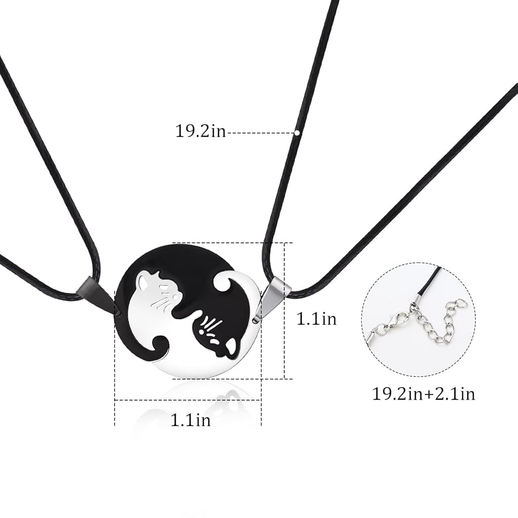 Zibuyu Friendship Necklace for Couples featuring Black and White Cat Pendants | Stainless Steel Gift