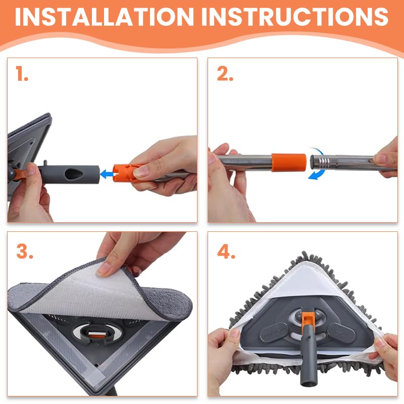 ZIBUYU Triangle Floor Mop for Tiles and Ceilings with 6.6ft Adjustable Handle | 360° Rotating Head