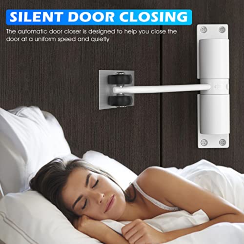 HASTHIP® Automatic Door Closer Zinc Alloy Spring Adjustable Closing Hinge Quiet for Wooden Metal Doors Security Use Up to 30 Kgs White 3 PCS