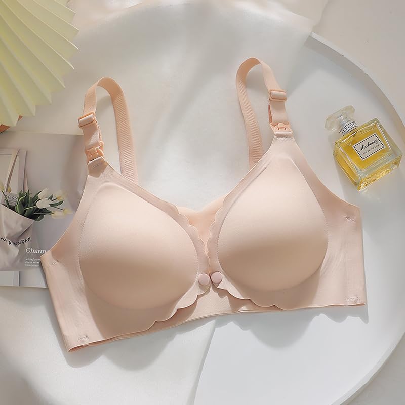 SANNIDHI® Breastfeeding Bra Women Nursing Bra with Front-Opening Clasps Adjustable & Flexible Shoulder Straps, Breathable Soft Traceless Women Bra for Comfortable Support and Easy Feeding, 2XL-Almond