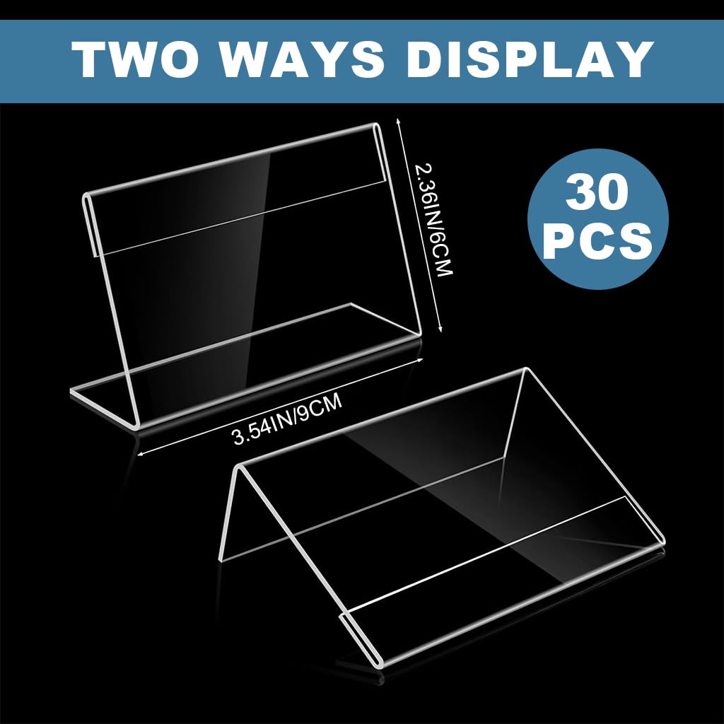 OFIFO Clear Acrylic Display Stand for Tables featuring L Shaped Design 30 Pack 9x6cm | Transparent Sign Holder for Price Tags and Menus