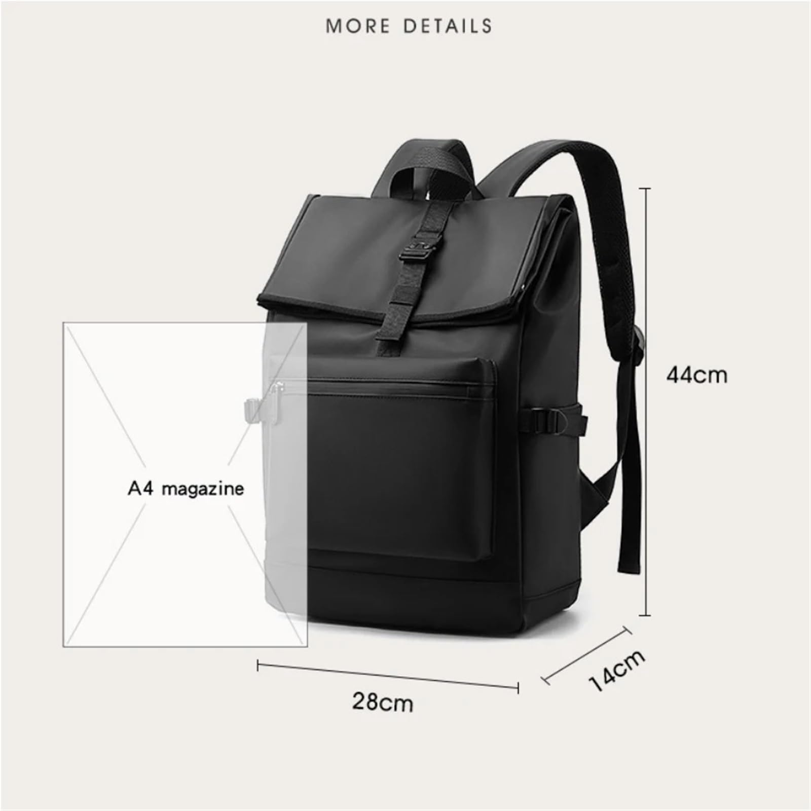 GUSTAVE Laptop Backpack for Business and Travel with Quick Release Buckle | Waterproof Nylon 28x14x44cm Black