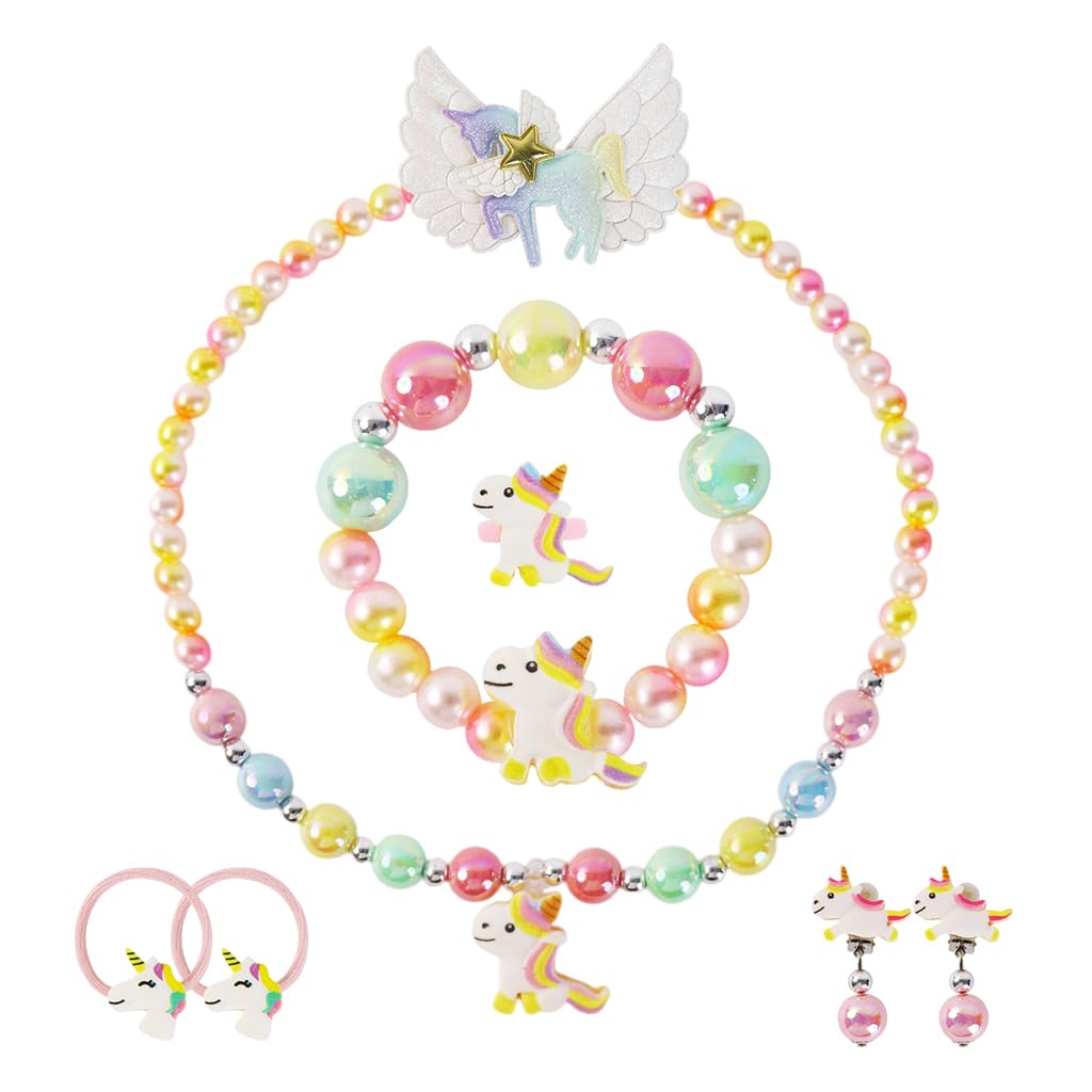 MAYCREATE Unicorn Kids Jewellery Set for Girls with Beaded Necklace and Bracelet | 8 Pcs Gift Kit