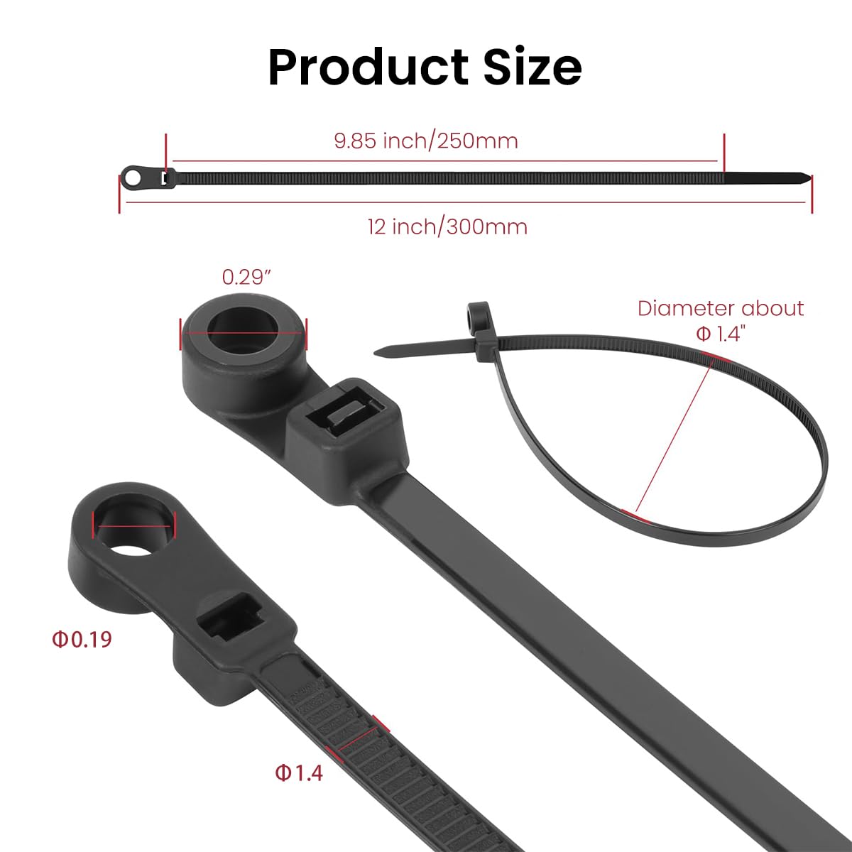 Serplex® 200Pcs Mountable Cable Ties with Screw Hole 5.9 Inches Nylon Cable Ties with Screw Hole Adjustable Multipurpose Cable Ties with Mounting Holes