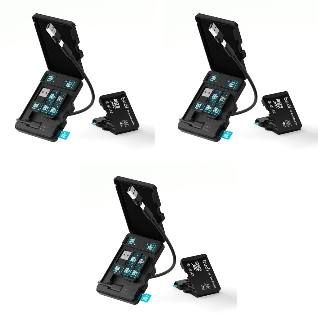 Verilux USB C Micro SD Memory Card Reader with 8 Slots and Flip Up Lid | Universal 3PCS Set
