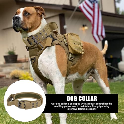 Qpets® Dog Collar Nylon Tactical Dog Collar with D Ring & Handle Adjustable Dog Collar with Reflective Safety Strip Dog Training Collar for Medium Large Dogs(XL, 20''-25.5'')