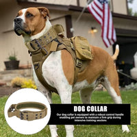 Qpets® Dog Collar Nylon Tactical Dog Collar with D Ring & Handle Adjustable Dog Collar with Reflective Safety Strip Dog Training Collar for Medium Large Dogs(XL, 20''-25.5'')