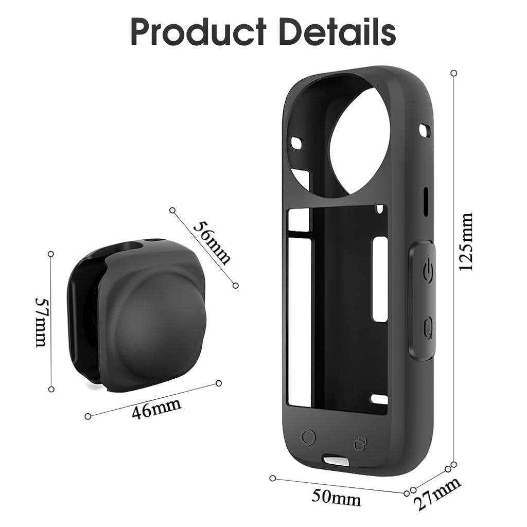 ZORBES Silicone Protective Case for Insta360 X4 with Dual-Layer Lens Cover | Black Waterproof Design