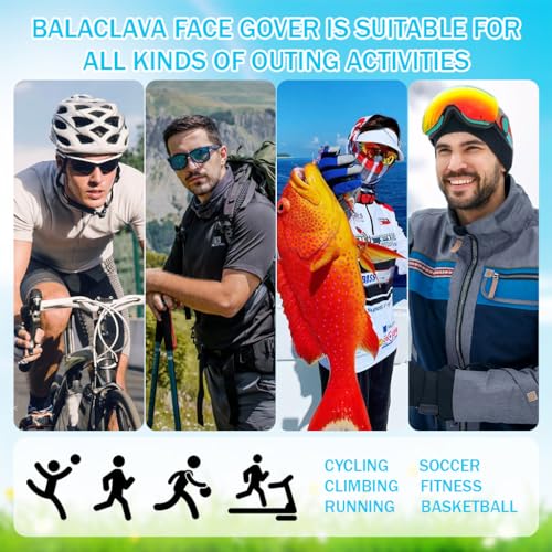 Optifit® Face Mask for Bikers 3-in-1 Balaclava Sun Hood with Neck Gaiter Ice Silk Cool Touch Adjustable Drawstring Lightweight Quick Dry Protection for Biking Hiking Black 2PCS