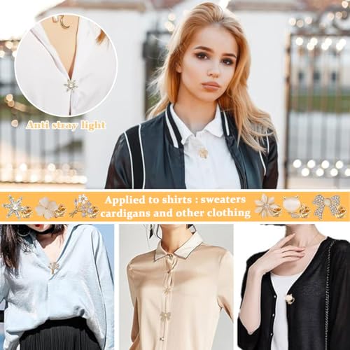 SANNIDHI® 18PCS Shirt Brooch Pin Saree for Women Pearl Buttons Rhinestone Cover Up Safety Pins Shawl Sweater Jewelry Set Gift Girls