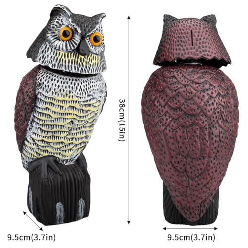 HASTHIP® Outdoor Bird Repellent Devices Pigeon Deterrent Scare for Balcony 360 Degree Rotating Head Owl Decoys Garden Yard 3PCS