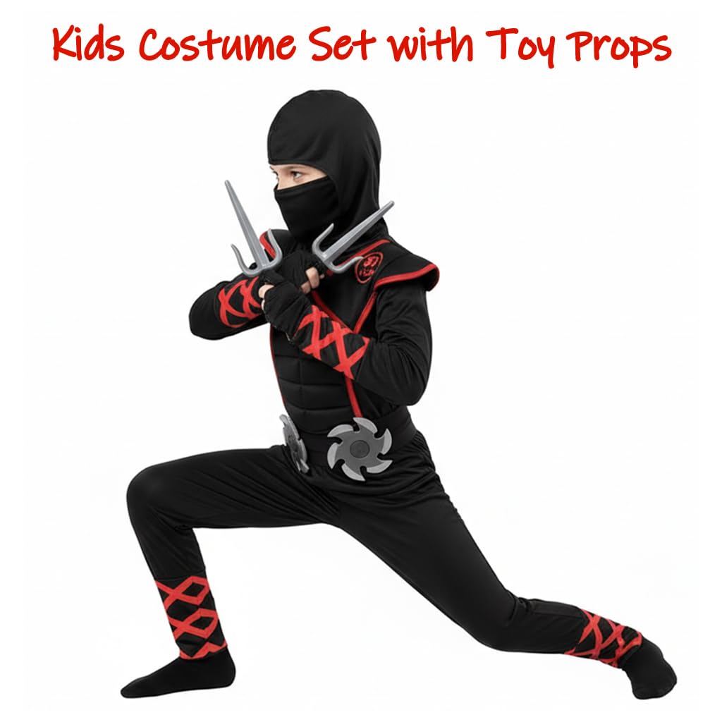PATPAT Kids Cosplay Costume Set for Halloween with Props and Black Jumpsuit 130cm