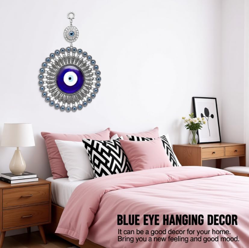 ZIBUYU Evil Eye Wall Hanging for Home Décor featuring Handmade Glass Beads & Metal Accents | Symbolic Gift Ornament for Protection and Good Luck