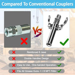 STHIRA® Grease Gun Coupler, 6 Jaws Metal Dual Handle Grease Coupler Secure Locking Zerk Fittings Coupler 10000 PSI Quick Release Metal Grease Gun Coupler for All Grease Gun 1/8