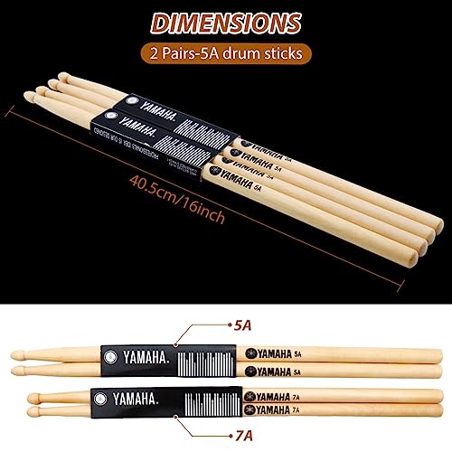 HASTHIP® Maple Drumsticks Combo, 5A (2 Pair, 16inch) & 7A (2 Pair, 15.5inch), Wood Tip, Drum Accessories Set for Adults & Youth, Ideal for Practice, Studio, Beginners & Professionals