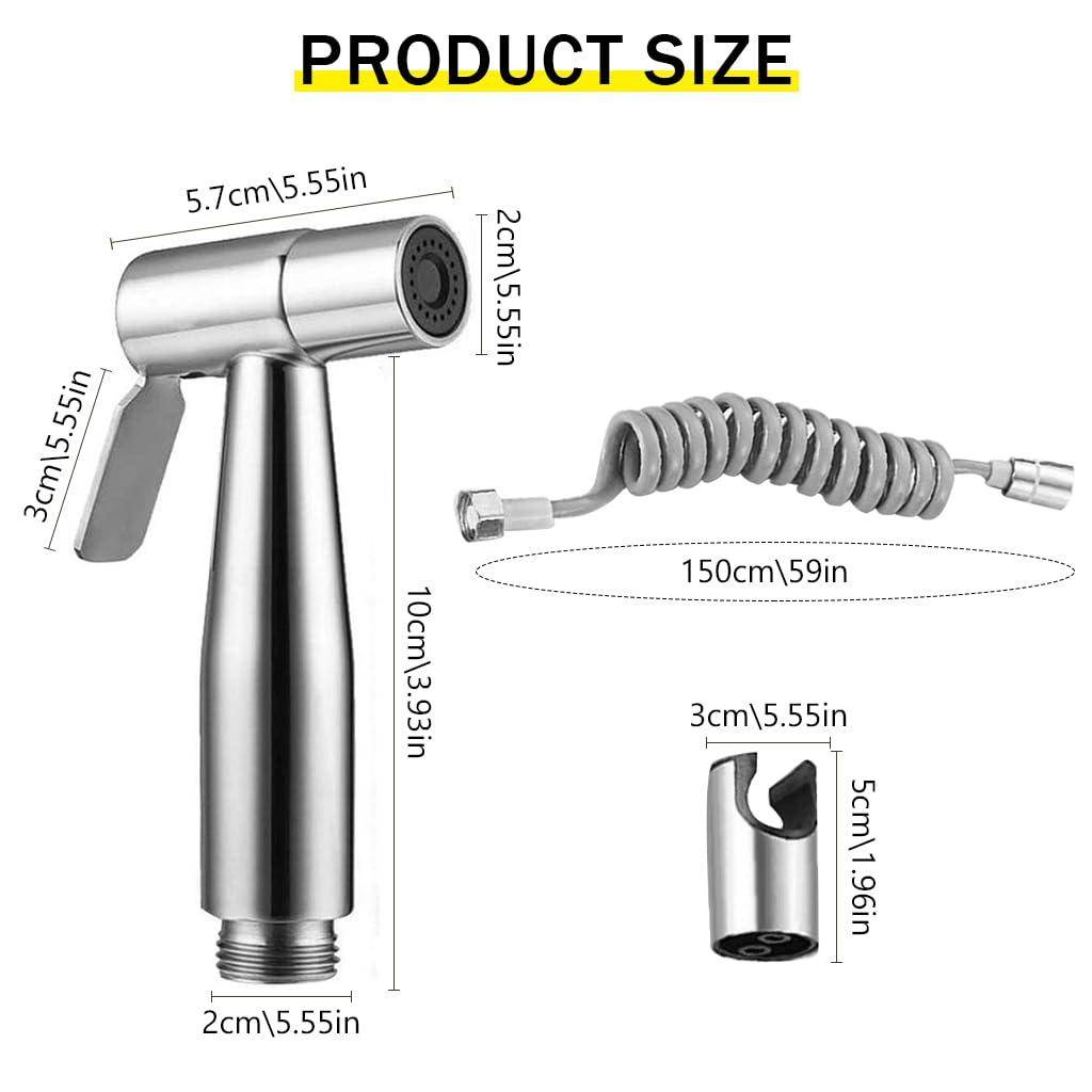 Supvox® Health Faucet Gun Set Stainless Steel Health Faucet Gun with Ultra Flexible Shower Hose Jet Spray for Bathroom Toilet Shower Faucet (Silver)