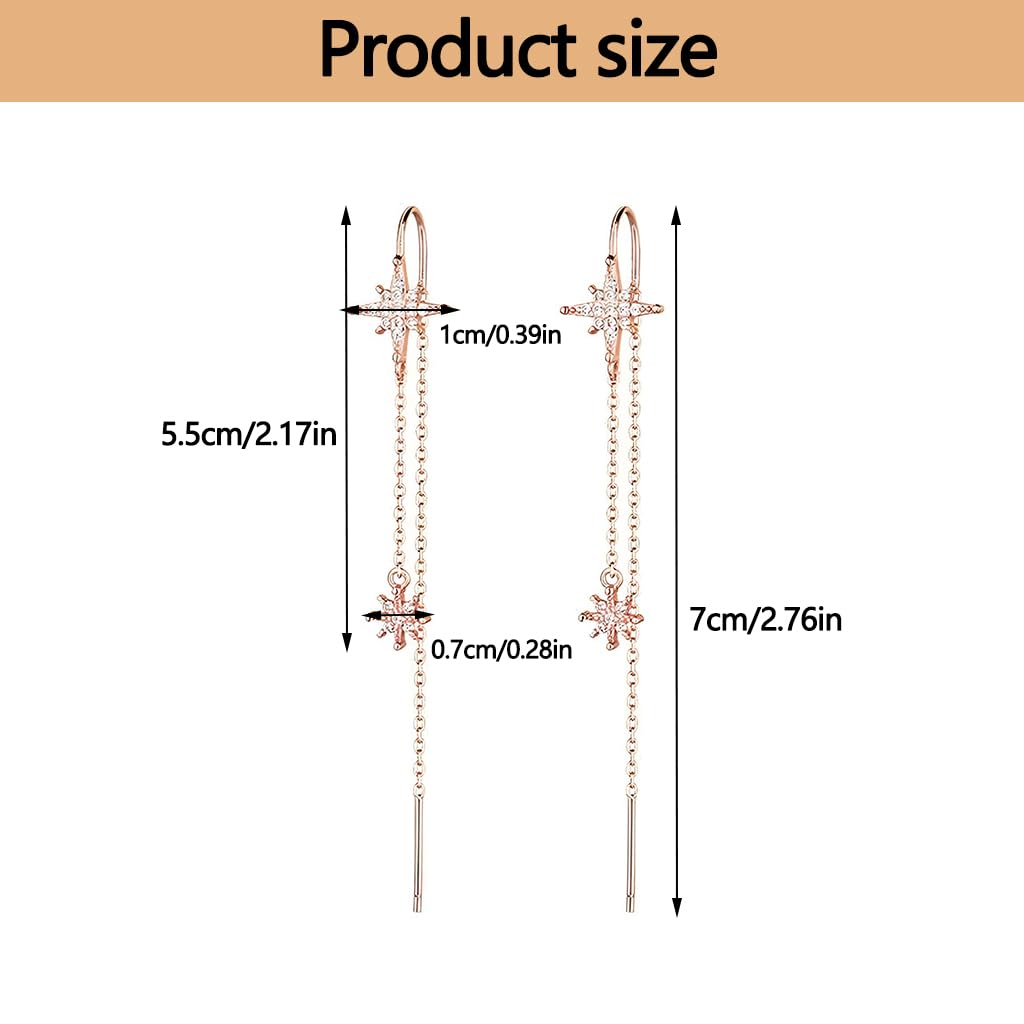 ZIBUYU Fancy Stars Needle Threader Earrings for Women with Tassel Chain | Elegant Gift Jewelry