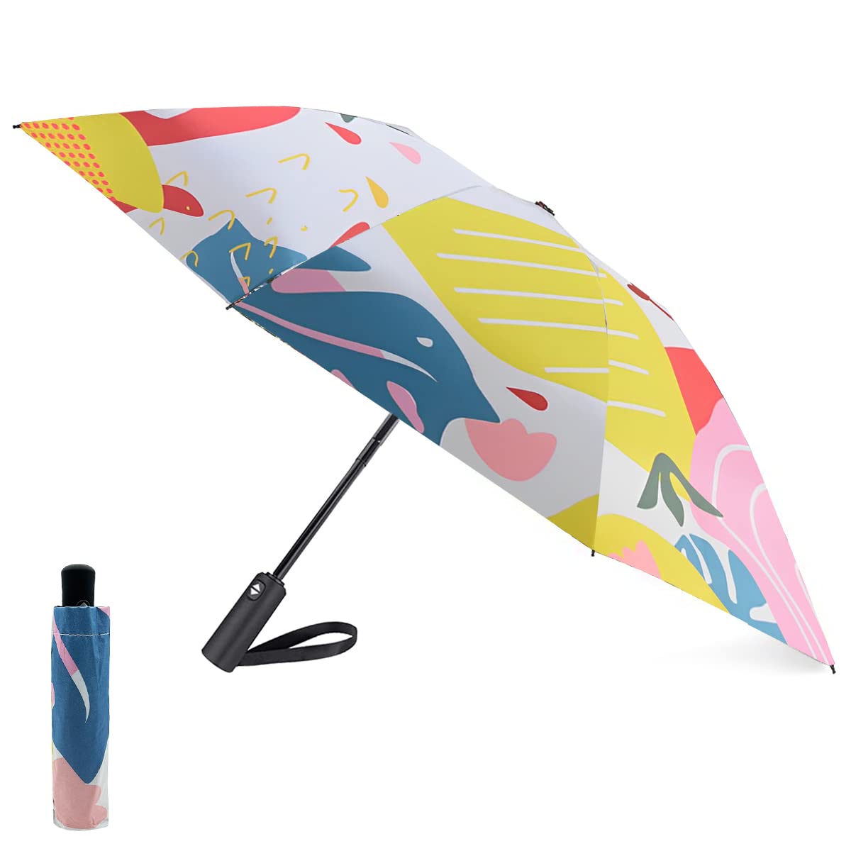 PALAY Umbrella for Women with Automatic One Button Fold and 8 Ribs Windproof Design | UV Protection Travel Size 11.5 in