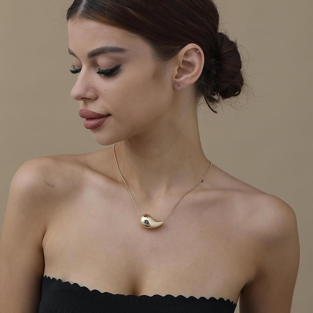 SANNIDHI Gold Necklace Set for Women Stylish Teardrop Studs Earrings Lightweight Aolly Water Drop Pendent Necklace Jewellery Set Birthday Gift for Women and Girls - 3 Pcs