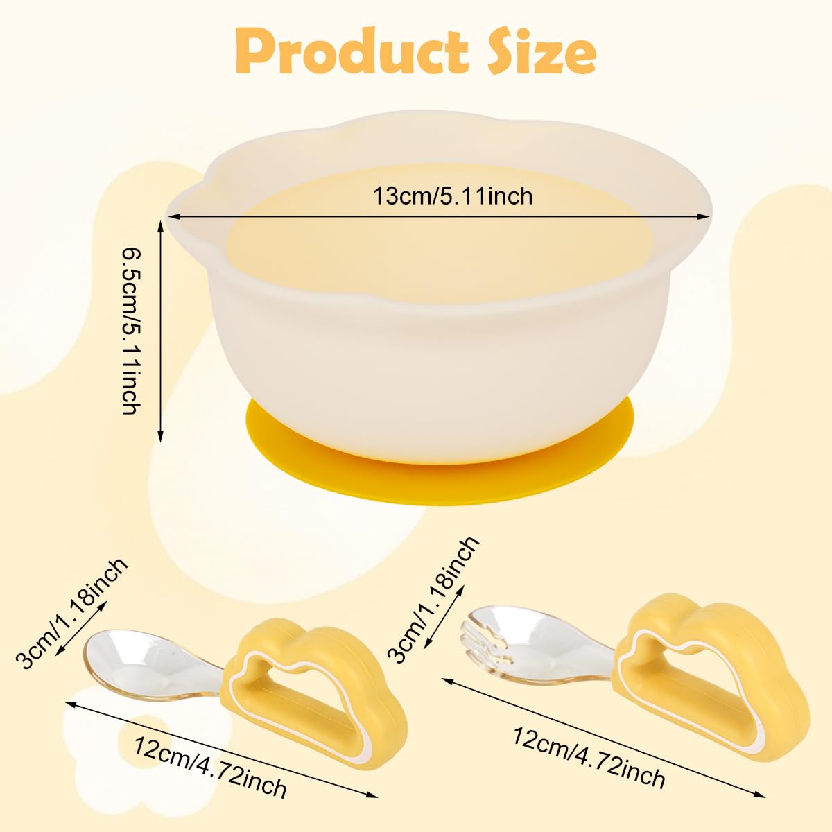 SNOWIE SOFT Baby Feeding Set for Self Feeding with 3Pcs Suction Cup Bowl and PPSU Utensils