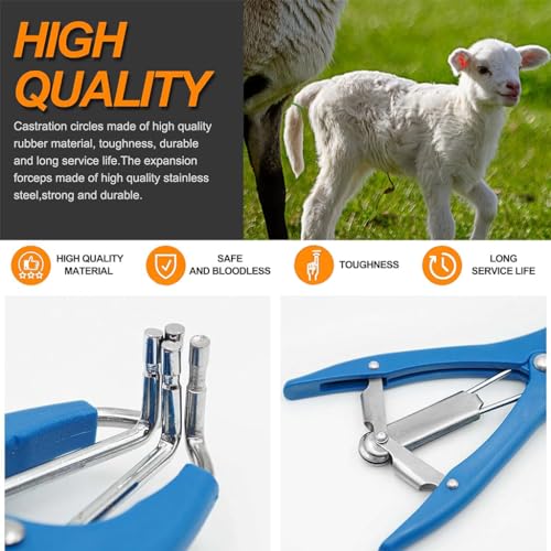 HASTHIP® Livestock Castration Bander Tail Cutting Pliers Banding Tool with 200PCS Castrator Rings Balloon Expander Docking Equipment for Lambs Piglets