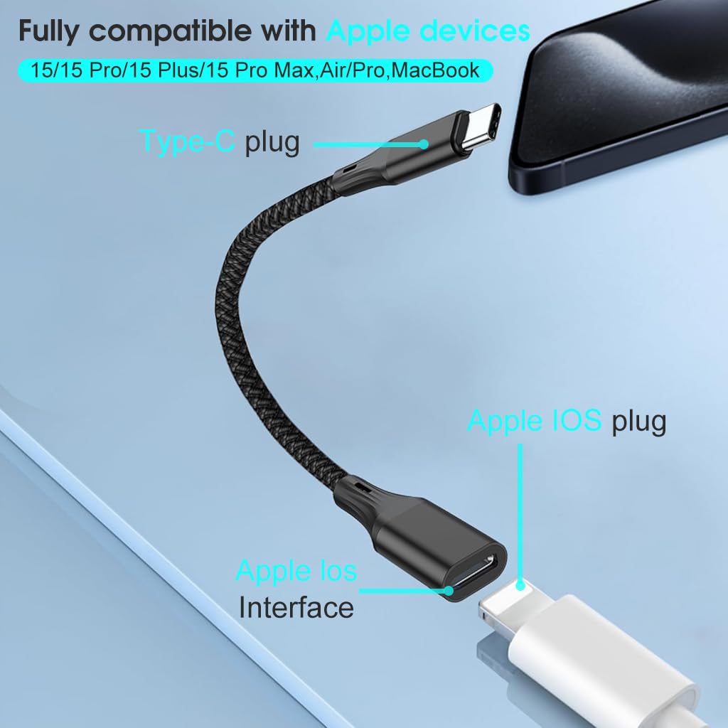 Verilux iPhone Adapter Cable for Charging and Data Transfer with 60W PD Fast Charge | Nylon Braid Design