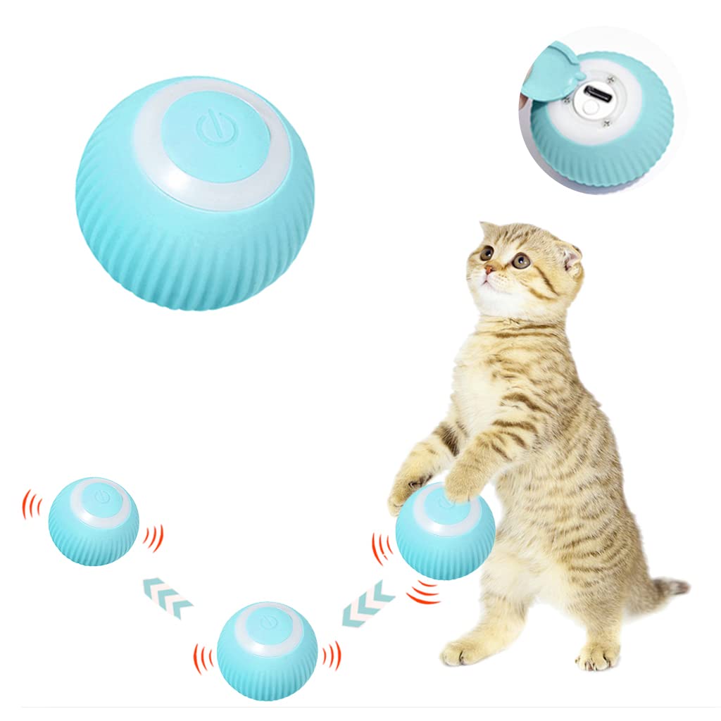 Qpets Smart LED 360¡ã Rotating Cat Toy Ball, Interactive Cat Toys Rechargeable Rotating Ball with LED, Cat Chasing Toy Automatic Rotating Smart Obstacle Avoiding Cat Chasing Toy