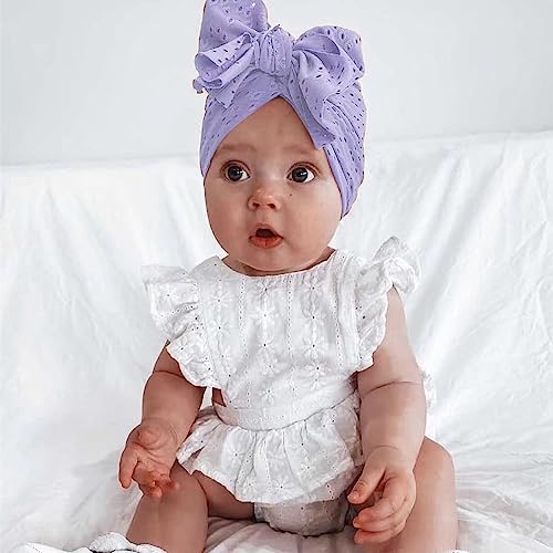 PALAY® 6PCS Baby Cap for 3-6 Months, Soft Baby Turban Cap for Baby Girl Boy, Stretchy Big Bow Baby Caps for Born 0-3 Months, Breathable Lovely Newborns Infant Hat Shower Gifts