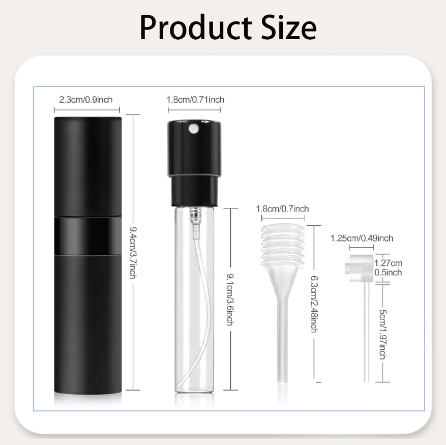 Zibuyu 8ml Empty Mini Perfume Refill Bottle for Travel with Twist Spray Design and Glass & Aluminum Body