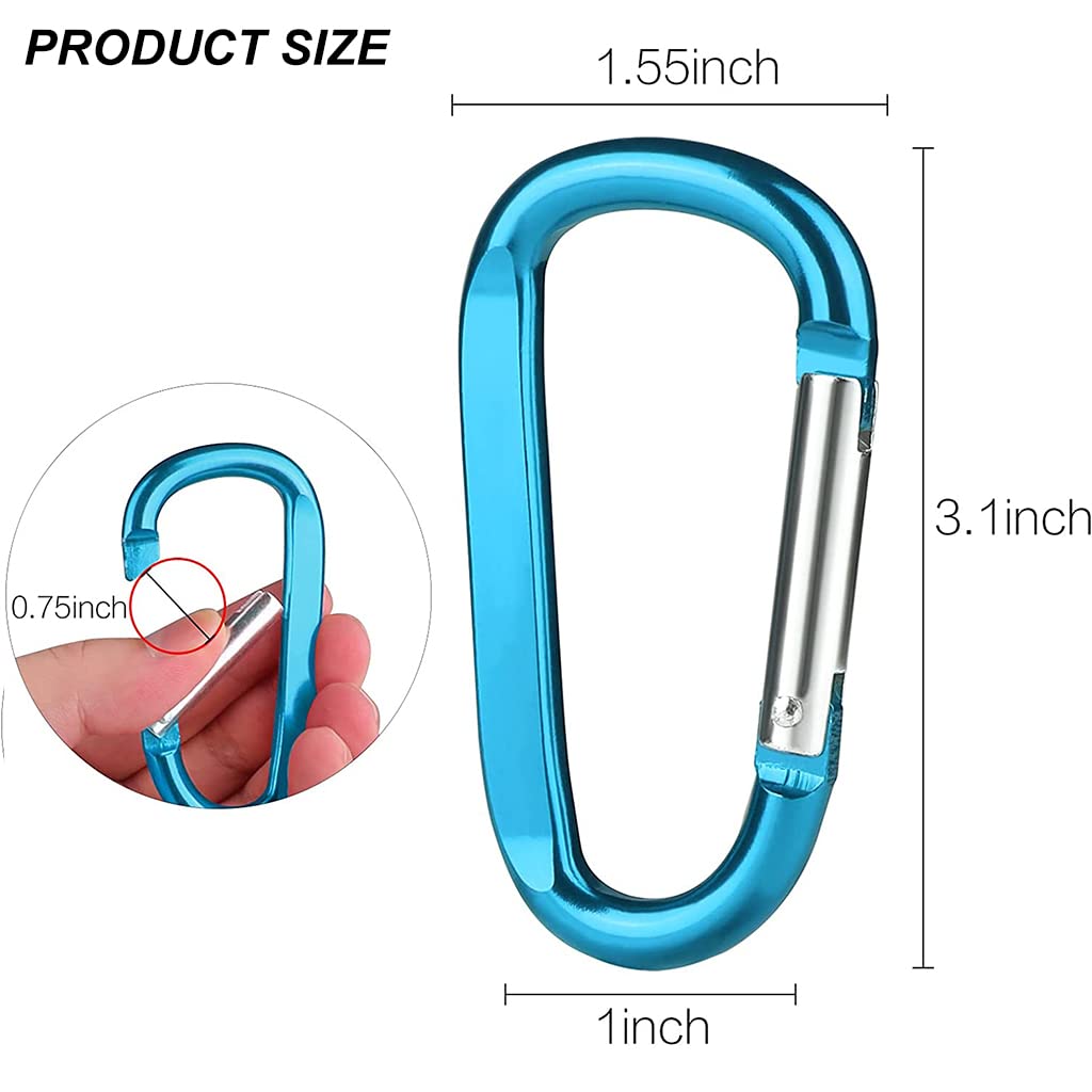 Proberos Carabiner Clip for Hiking and Travel including 5pcs 3.1 in D Ring Aluminum Hooks