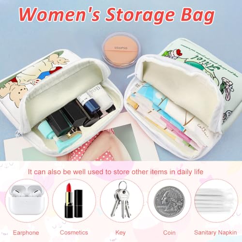 ZIBUYU® 6PCS Sanitary Napkin Storage Bag Cartoon Cotton Pouch Menstrual Pad with Zipper Multi-Purpose for Napkin Lipstick Pads Mini Cosmetic Wash Bag