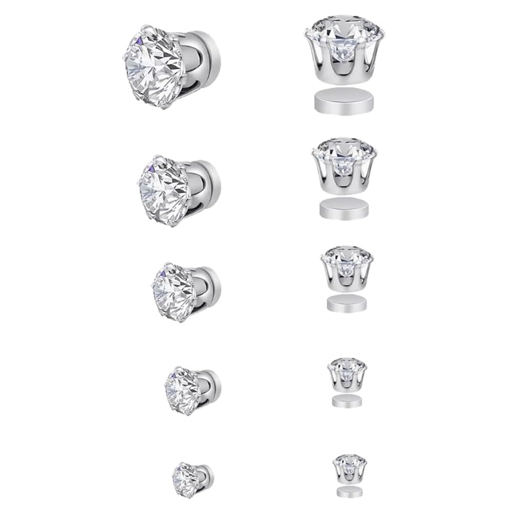 SANNIDHI Earrings Set for Women featuring Clip-on Design with 5 Pairs 4–8mm Cubic Zirconia | Ideal for Non-Pierced Ears