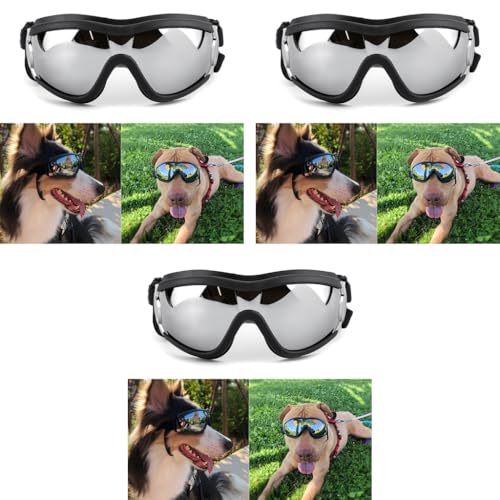 Qpets® Nylon Adjustable Dog Goggles Sunglasses for Outdoor Walking Windproof Dustproof UV Protection Color Reflective for Medium Or Large Black 1 Count 3PCS