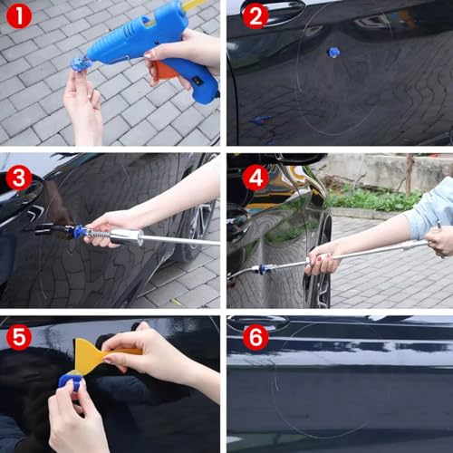 STHIRA® Car Dent Repair Tool Kit T-Bar Puller Includes 54PCS Multi-sized Pulling Tabs Glue Gun Stick Scraper Empty Alcohol Spray Bottle Cloth Wipe