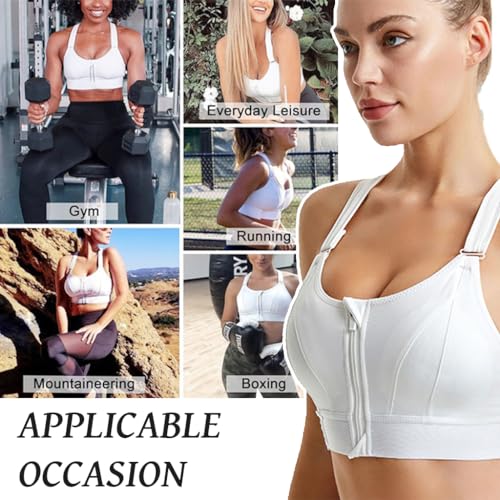 PALAY Sports Bra for Women High Impact Work Out Bra with Support Front Zipper Gym Padded Bras with Adjustable Straps Racerback Bras for Running, Cycling, Aerobics, Boxing, 2XL