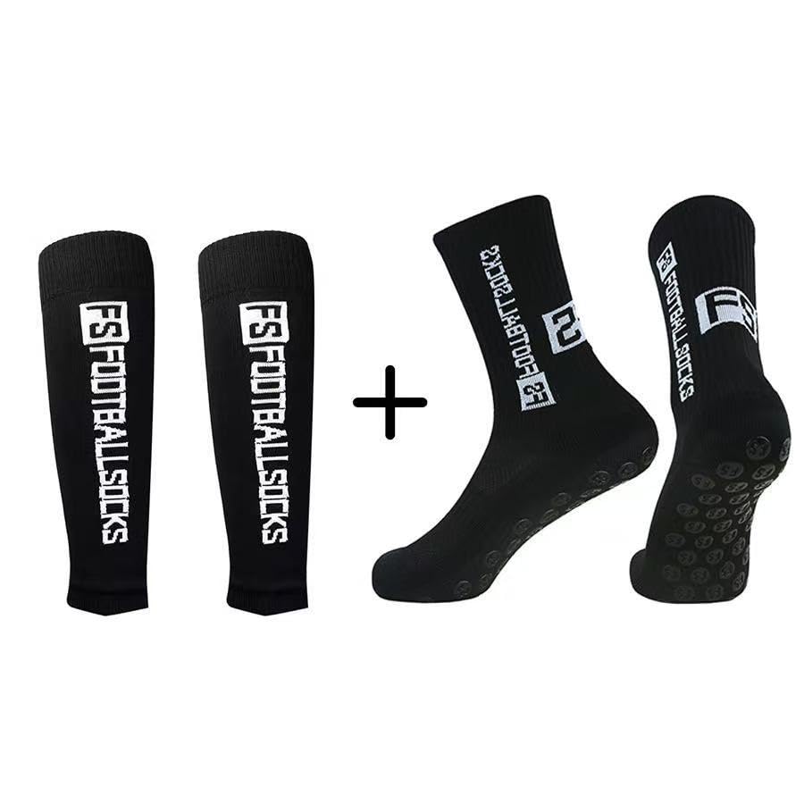 Proberos® 1 Set Anti-Slip Grip Soccer Socks with Shin Guard Sleeves, Sports Athletic Socks for Men and Women-Black