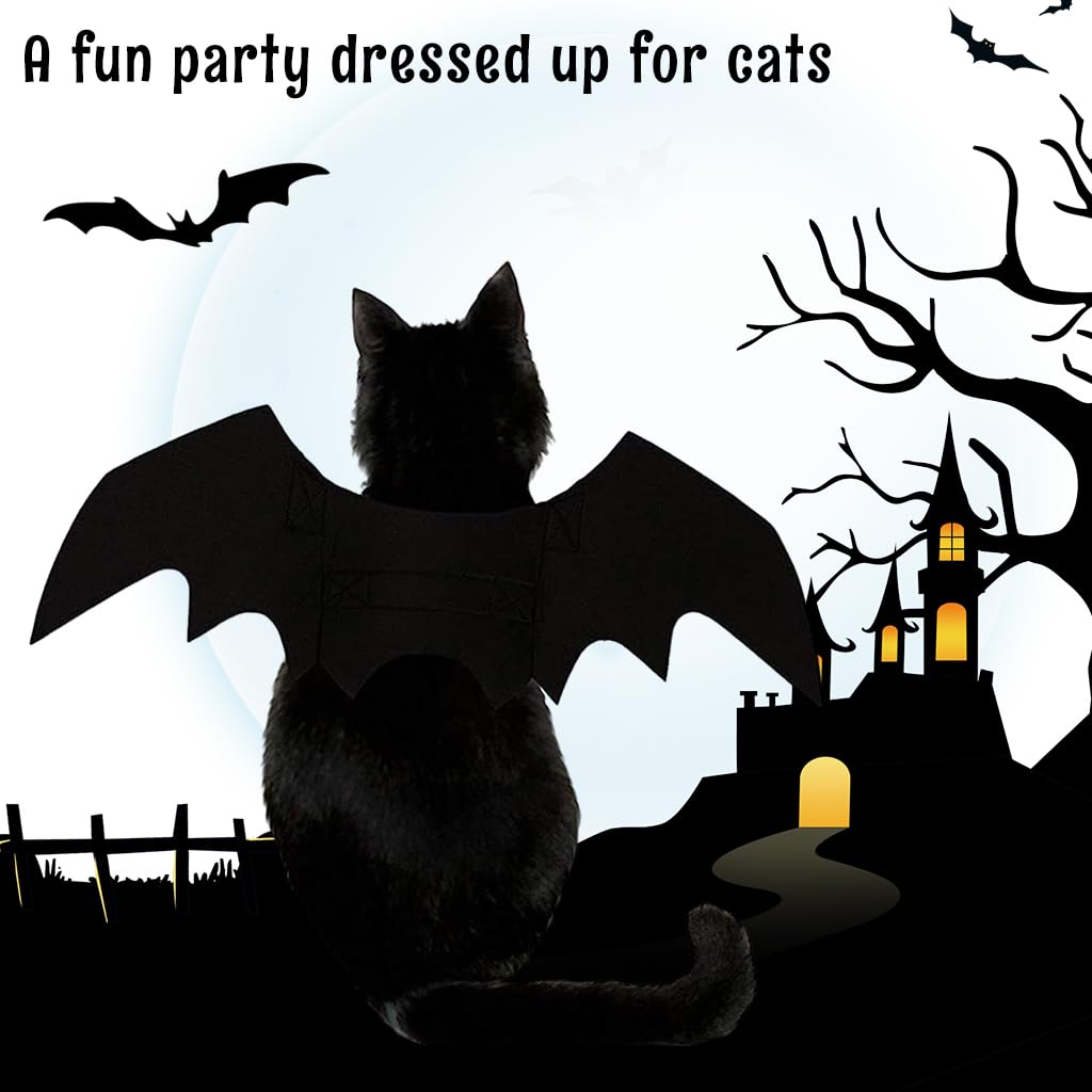 Qpets Bat Wing Costume for Cats and Puppies with 41cm Wings & Adjustable Hoop Closure | Soft Black Felt Halloween Outfit