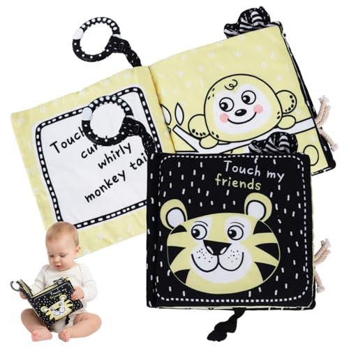 SNOWIE SOFT® Cartoon Baby Cloth Book with Open Clasp,5-Page,Double Sided Storytelling Fabric Book with Built in Squeaky Toy Interactive 3D Cartoon Baby Learning Travel Busy