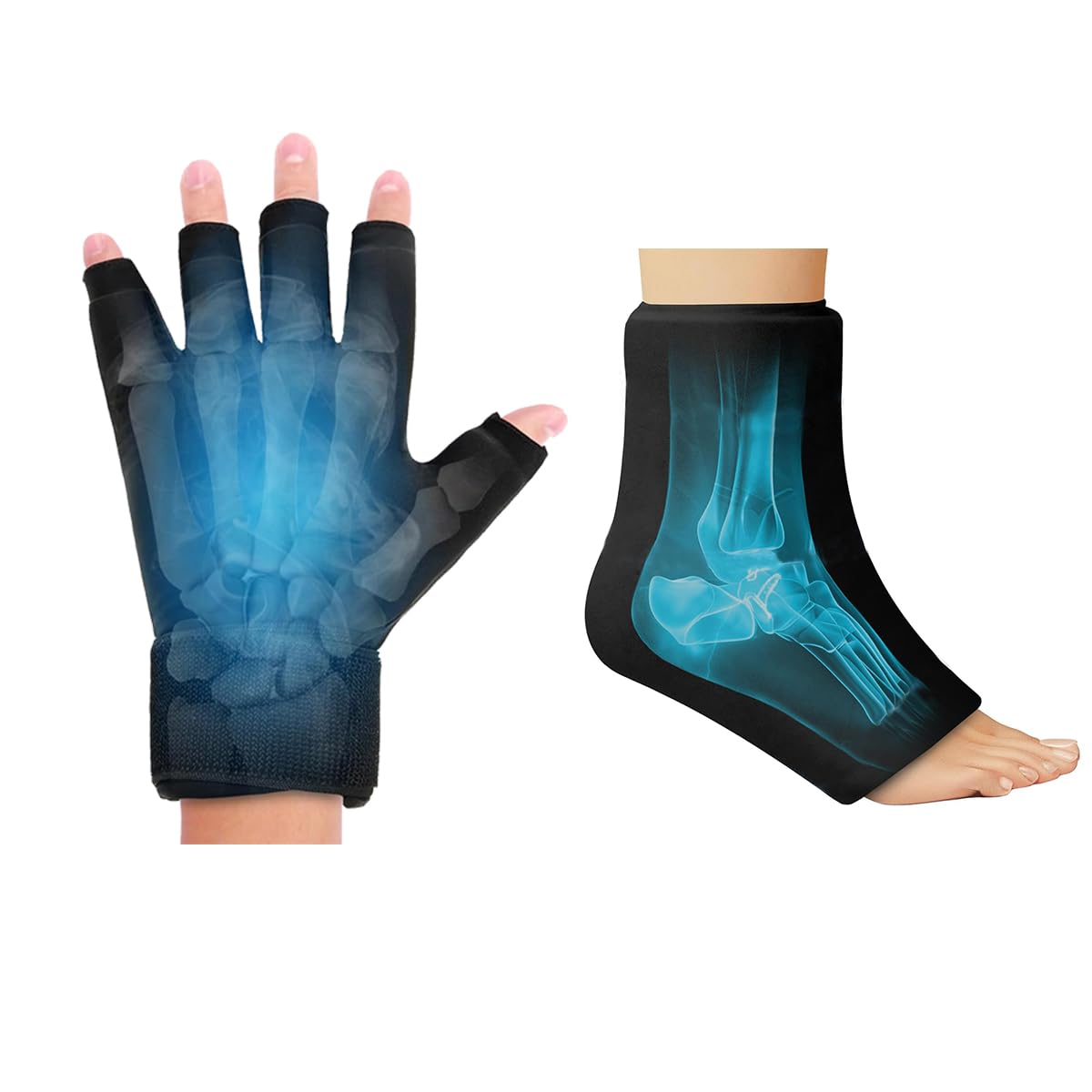 HANNEA Ankle Foot Ice Packs Wrap for Injury Recovery with Dual Hot and Cold Therapy Gloves