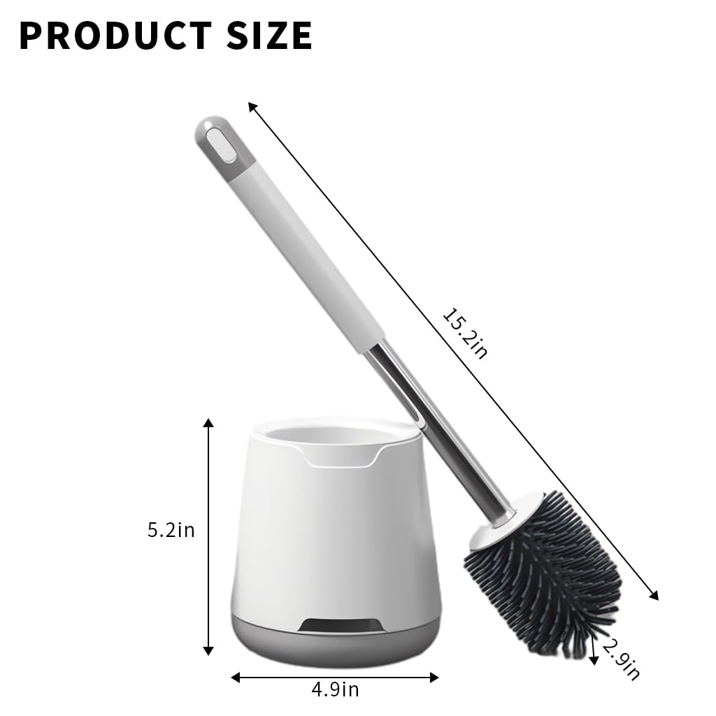 HASTHIP® Toilet Brush and Holder Set, Bathroom Cleaning Bowl Brush, Silicone Toilet Bowl Cleaner Brush Kit, Bathroom Accessories with Aluminum Handle