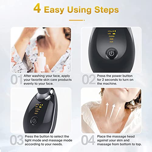 ZIBUYU® Red Light Therapy for Face Mask Therapy Anti Wrinkles EMS LED Face & Skin Rejuvenation for Face & Neck Massager Double Chin Lifting Device Chin Tighten Facial Contour Neck Cream - Black