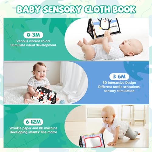 SNOWIE SOFT® Baby Cloth Book with Mirror 3D Animal Cartoon Books for Babies 0 to 3 Years Built in Squeaky Device Montessori Busy Board Tummy Time Early Learning Activity Toys 2PCS